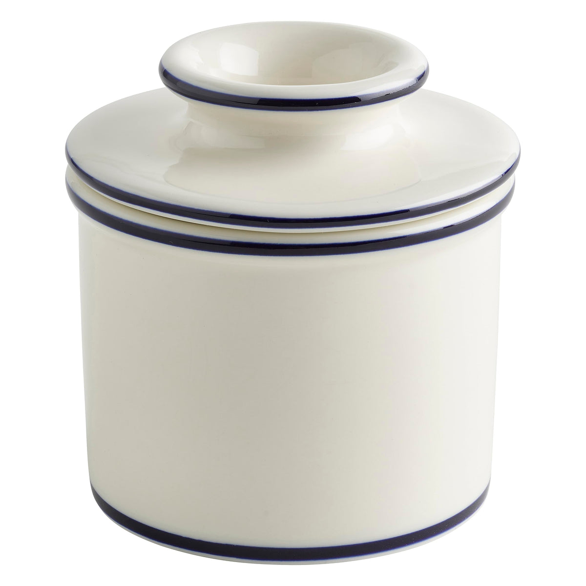Butter Bell Ceramic Butter Keeper, French Bistro Design, White with Blue Trim