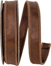 Reliant Ribbon Ribbon - Leather Deluxe Two Sided Wired Edge, Brown, 7/8 Inch, 5 Yards