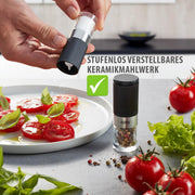 Spice Mill by GEFU – 7 x 3.6 x 9.2 cm, Plastic, Ceramic, High Grade Stainless steel, Black, Model GF34621