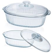 KAKO Glass Casserole Set, 1.9 and 3 Quart Oval Bakeware with Lids, Clear