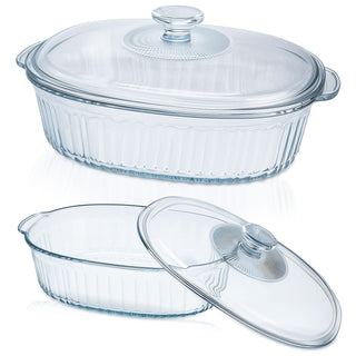 KAKO Glass Casserole Set, 1.9 and 3 Quart Oval Bakeware with Lids, Clear