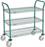 Nexel Utility Cart, 3 Shelf, Poly-Green, 36" L x 18" W x 39" H, Polyurethane Brake Casters