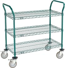 Nexel Utility Cart, 3 Shelf, Poly-Green, 36" L x 18" W x 39" H, Polyurethane Brake Casters