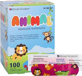 Henry Schein Kids Animal Print Spot Adhesive Bandage, 7/8", Sterile, 100 Ct
