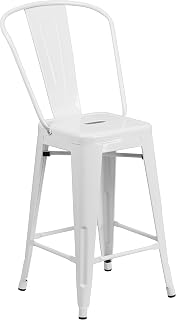 Flash Furniture Commercial Grade 24" High White Metal Indoor-Outdoor Counter Height Stool with Removable Back