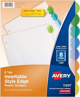 Avery Insertable Style Edge Plastic Dividers, 8-Tab, Color, 1 Set