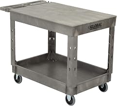 Global Industrial Flat Top Utility Cart with 2 Shelves & Storage Handle, | Plastic Construction, 500 Lbs Overall Capacity, 44"L x 25-1/2"W x 32-1/2"H, Gray