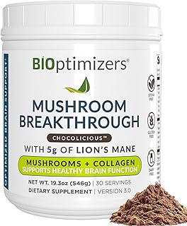 BIOptimizers Mushroom Coffee Alternative – Chocolate Drink – Lion’s Mane, Chaga, Reishi + Collagen Peptides for Focus, Energy & Gut Health – Adaptogenic Mushrooms & MCT Powder – 30 Servings