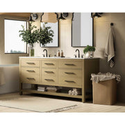 Elegant Kitchen and Bath 72" Double Bathroom Vanity in Honey Brown by karson – Wood, Honey Brown, Model VF60572DMHB