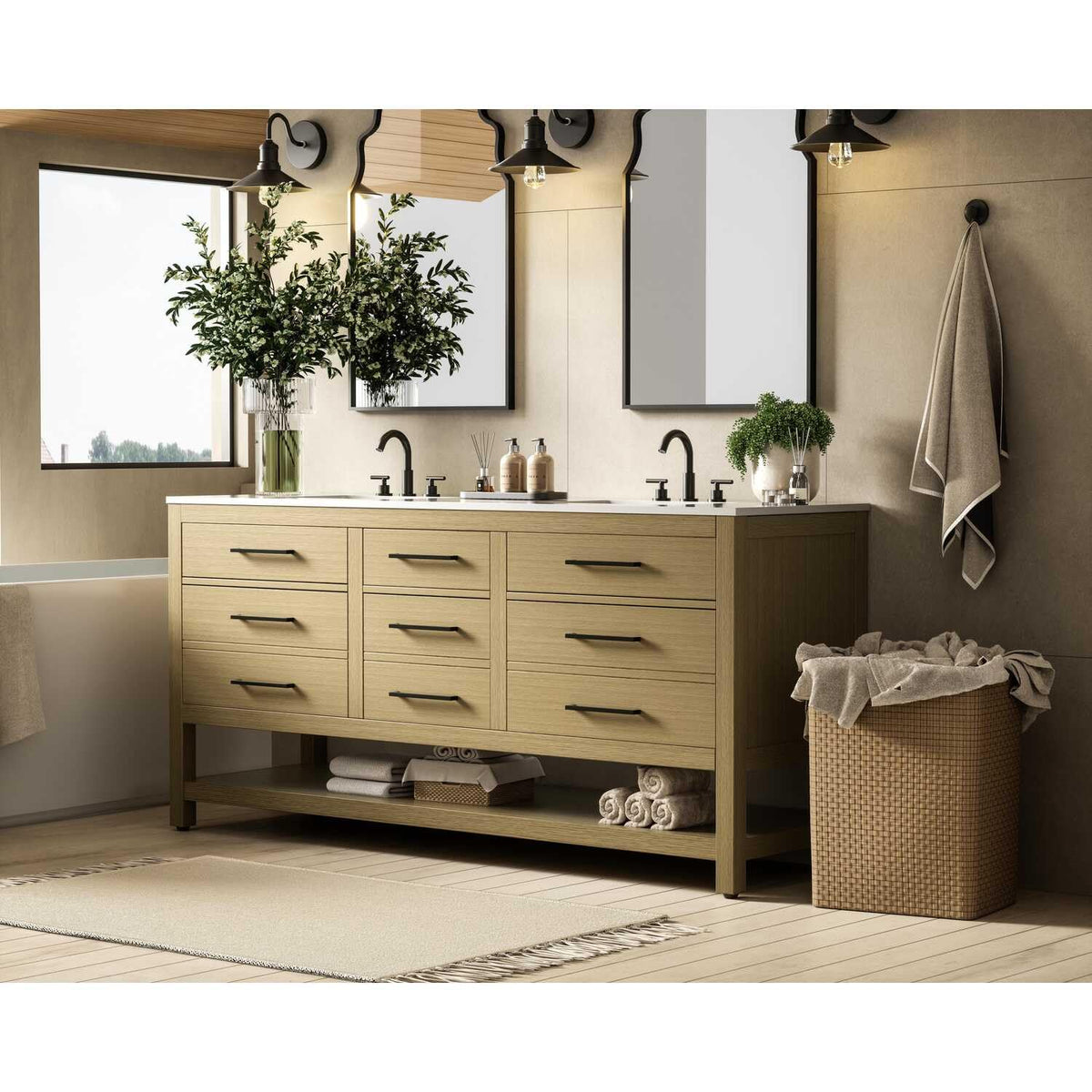 Elegant Kitchen and Bath 72" Double Bathroom Vanity in Honey Brown by karson – Wood, Honey Brown, Model VF60572DMHB