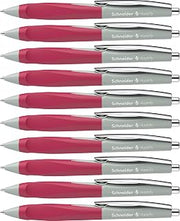 Schneider Haptify 135329 Ballpoint Pen (Line Width M, Ink Colour: Blue) Pack of 10, Sage Grey/Magenta | Rubberised three-surface handle, indelible, refillable, line width M, wear-resistant stainless steel tip