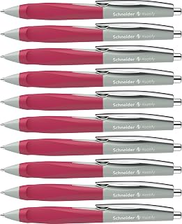 Schneider Haptify 135329 Ballpoint Pen (Line Width M, Ink Colour: Blue) Pack of 10, Sage Grey/Magenta | Rubberised three-surface handle, indelible, refillable, line width M, wear-resistant stainless steel tip