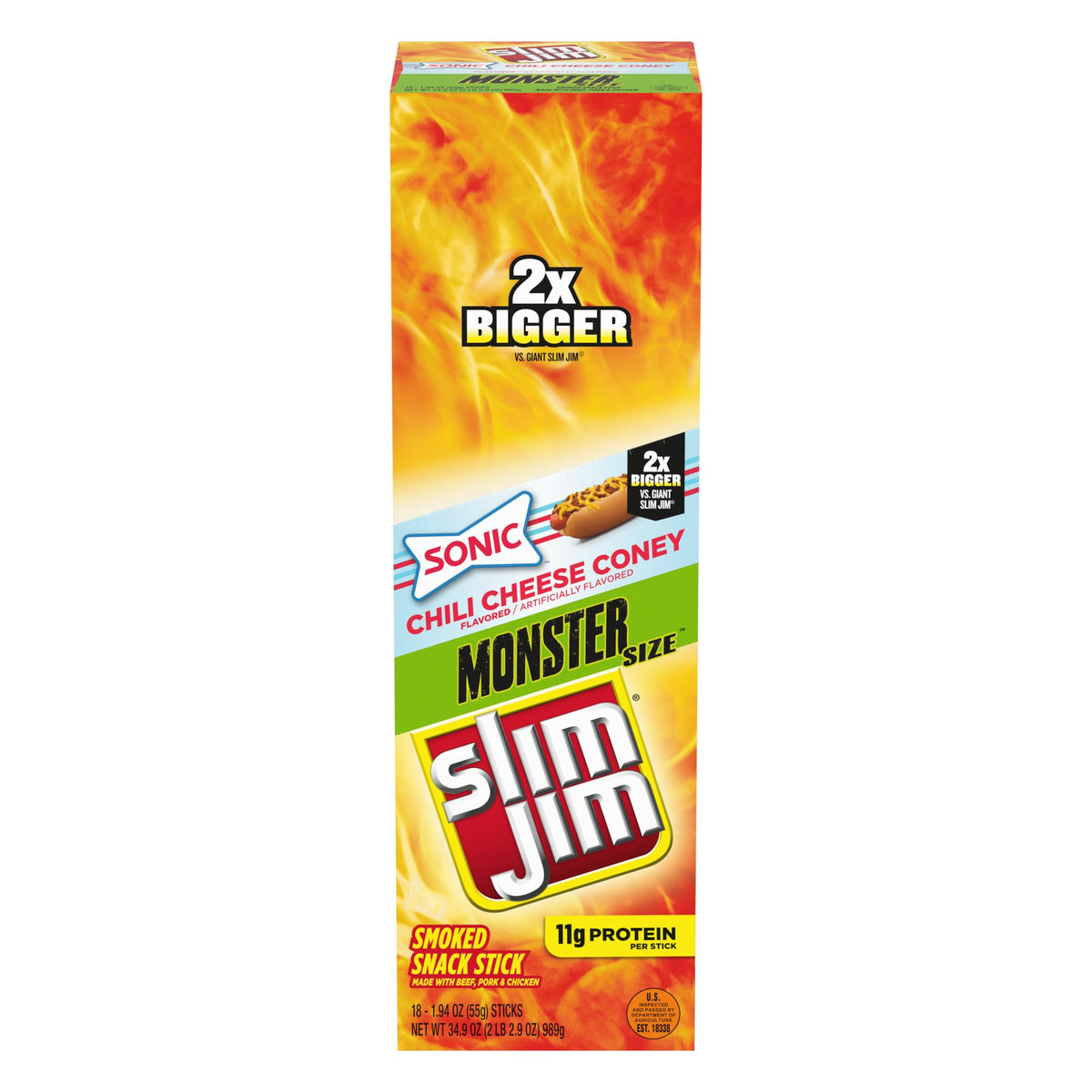 Monster Jerky Meat Sticks Sonic Chili Cheese Flavor 1.94oz 18ct by Slim Jim – 1.94 Ounce (Pack of 18), Model 77S861