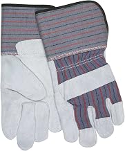 Memphis Leather Palm Gloves with 4.5" Rubberized Gauntlet Cuff, Blue/Red/Black, Large, 12 Pair