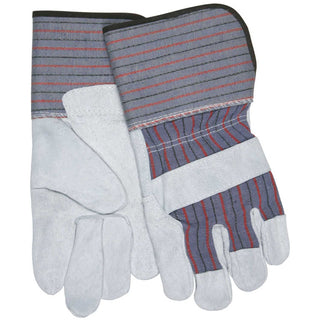 Leather Palm Gloves with 4.5" Rubberized Gauntlet Cuff by Memphis – Large, Cow Leather Palm, Blue/Red/Black Stripe, Model 12011