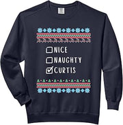 Nice, Naughty, Curtis Christmas Ugly Sweater Style Comfort Colors Adult Sweatshirt