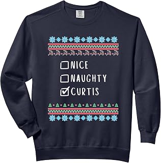 Nice, Naughty, Curtis Christmas Ugly Sweater Style Comfort Colors Adult Sweatshirt