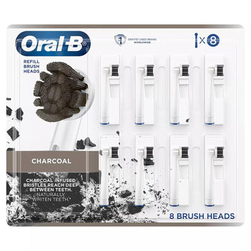 Toothbrush Replacement Heads by Oral-B – 8 Count (Pack of 1), Nylon, Coffee, Model Charcoal Refill Brush Heads