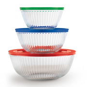 Pyrex Sculpted Glass Mixing Bowl Set, 6 Piece With Lids, Clear