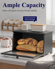 Kitsure Bamboo Bread Box, 15 x 8.3 x 9.1 Inch, Black