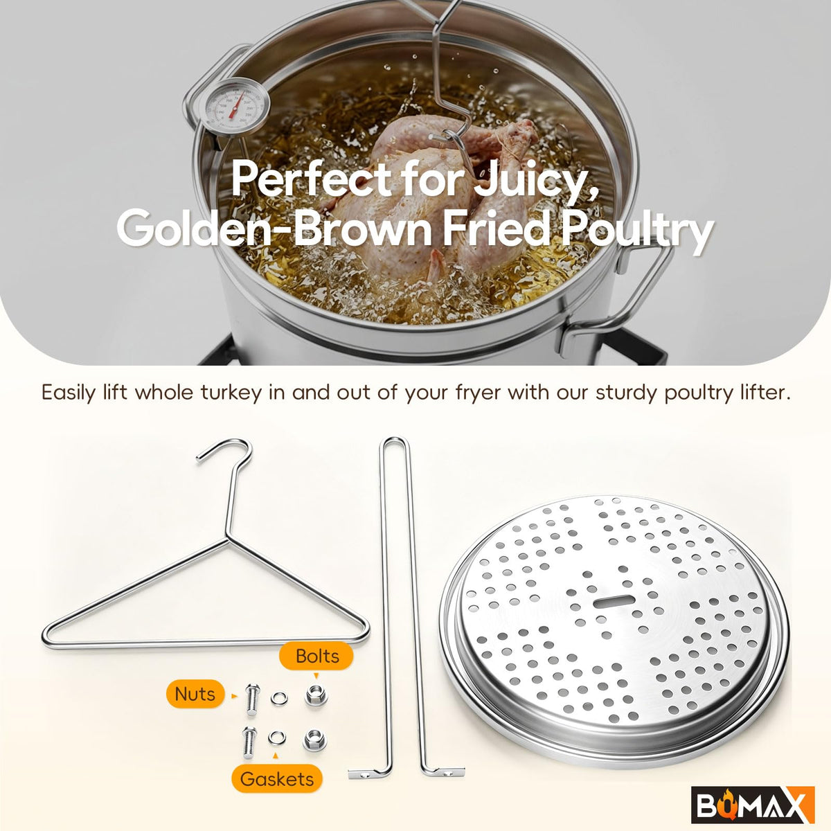 BQMAX Turkey Fryer Rack Kit, Stainless Steel, Silver