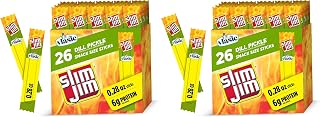Slim Jim Smoked Meat Sticks, Vlasic Dill Pickle Flavor, 6g Protein Per Serving, Snack Size, 0.28 oz. (26 Count) (Pack of 2)