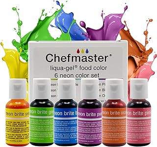 Chefmaster Neon Liqua-Gel Food Coloring - Fade Resistant - 6 Pack of 20ml Bottles - Stunning Vivid Colors with Lightweight and Easy-To-Blend Formula