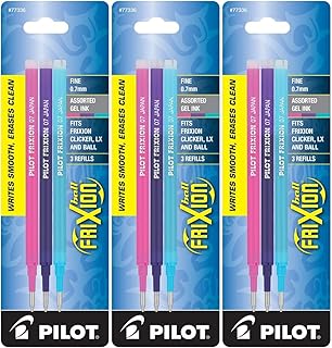 Pilot Refills for Frixion Erasable Gel Ink Pens, Fashion Assorted, Pack of 9 (77336)