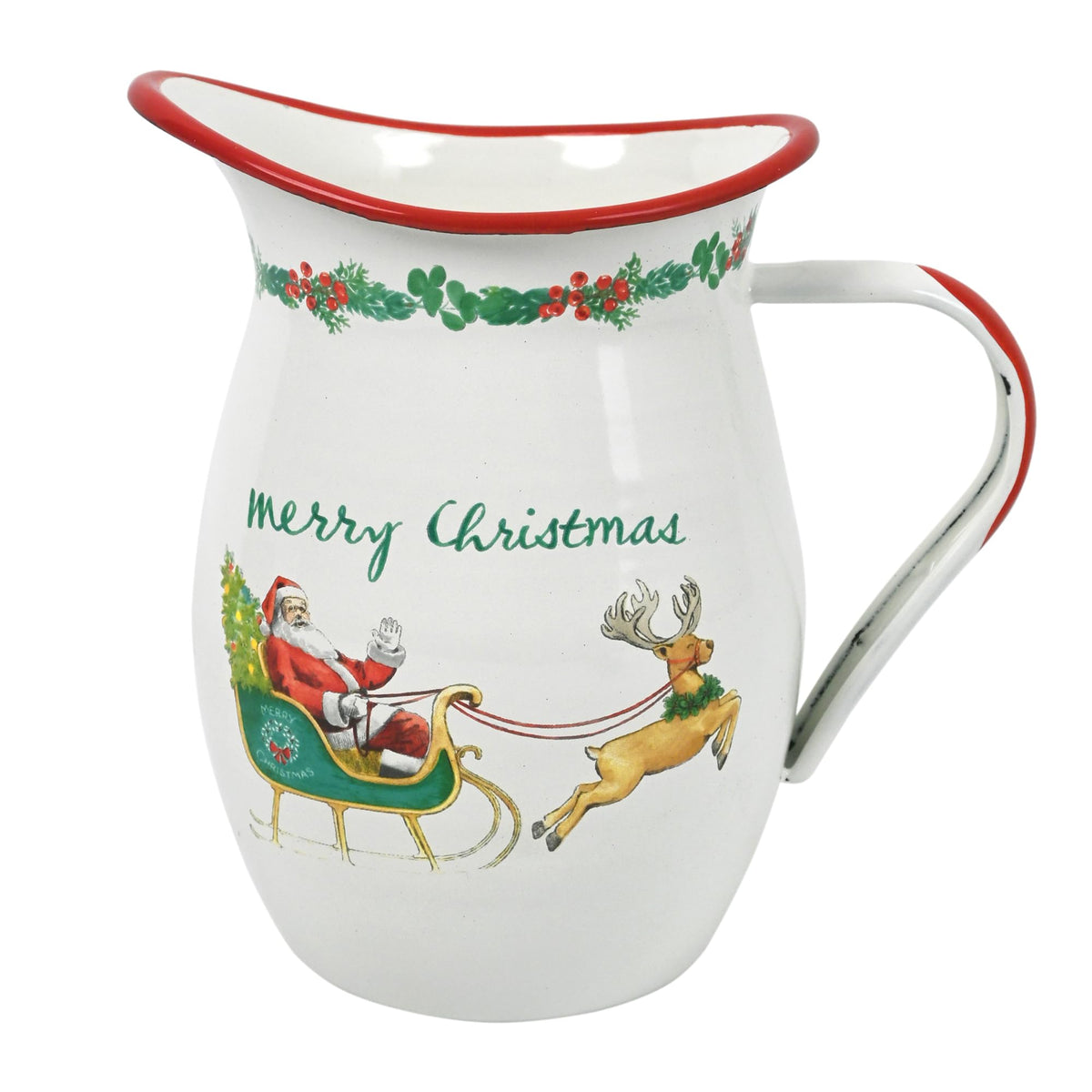 Z&Z Ornamentorum Santa Claus Enamel Pitcher, 33.8 Ounces, Red