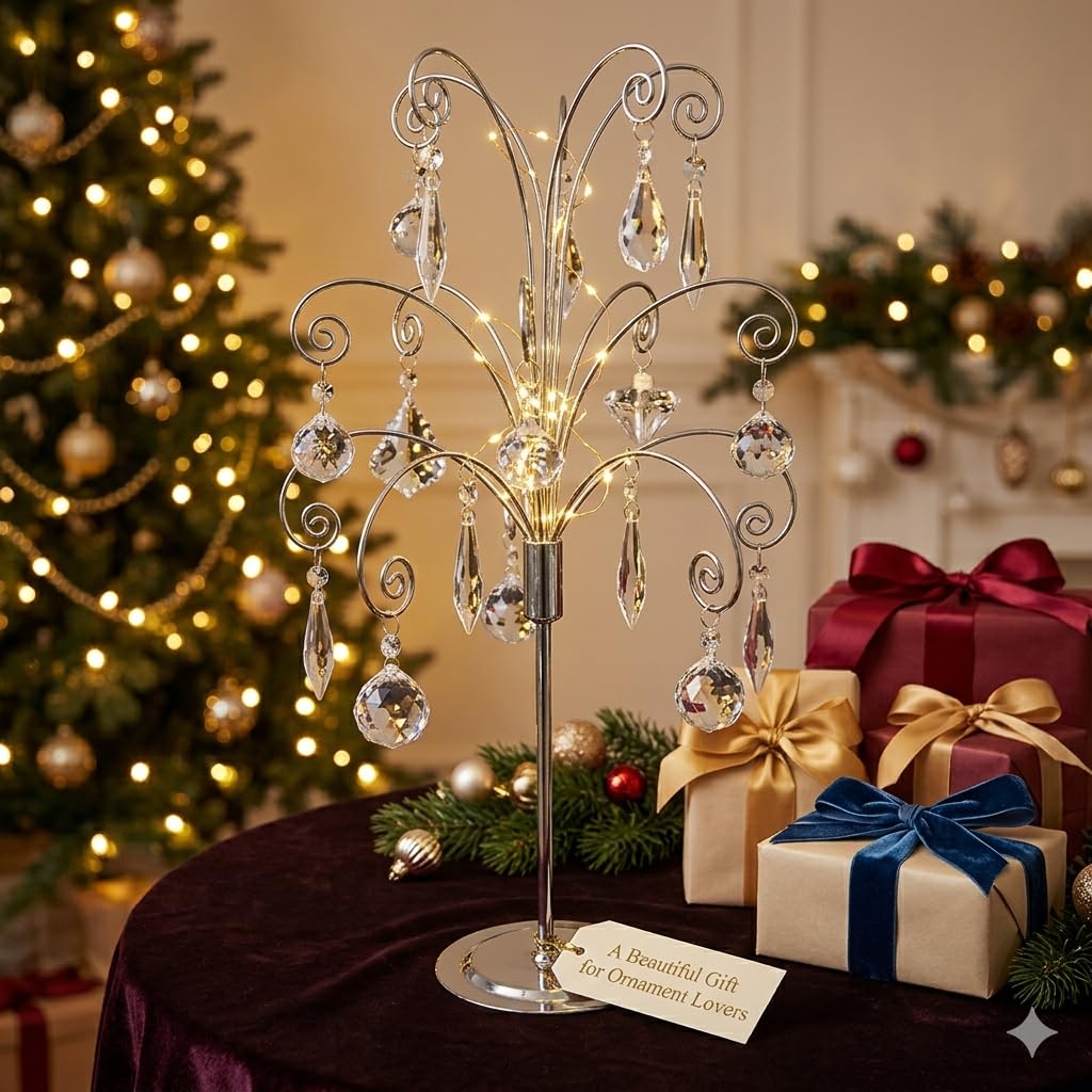 HOHIYA Metal Ornament Tree Stand, 20 Inch Height, Silver