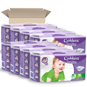 Cuddsies Premium Baby Diapers Ultra Soft Bulk Buy (Medium 36 per Pack x Pack of 8 = 288 Diapers)