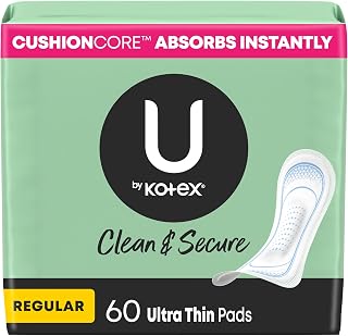 U by Kotex Ultra Thin Pads, Clean & Secure, Regular Absorbency, 60 Count (Packaging May Vary)