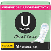 Ultra Thin Pads by U by Kotex – Regular, Cotton, White, Pack of 60, Model 00036000477467