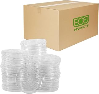 Eco-Products GreenStripe Compostable Paper Cup Flat Lids, Case of 1000, Fits 9-22oz Cups, Made From PLA Renewable Plant Based Plastic, ASTM Compliant, BPI-Certified