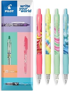 PILOT G2 Flow Edition Gel Rollerball Pen 0.7mm, Black & Blue Ink, 4 Pack | Smooth gel ink, ergonomic grip; refillable, pocket clip, pink, yellow, green, blue