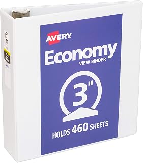 Avery Standard View 3 Ring Binder, 3" Round Rings, 460-Sheet Capacity, 3.5 Inch Wide Spine, 1 White Binder, Ideal for Lightweight Organization and Occasional Referencing (05800), (Pack of 12)