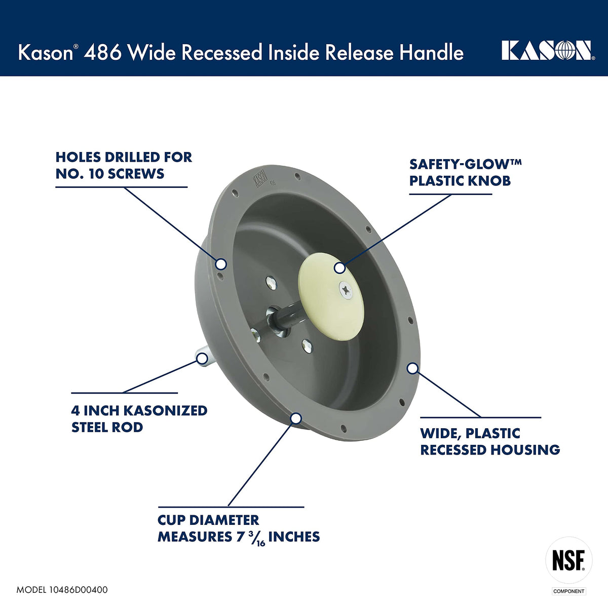 Wide Recessed Inside Release Handle (10486D00400) by Kason – 10486D00400, Plastic, Gray