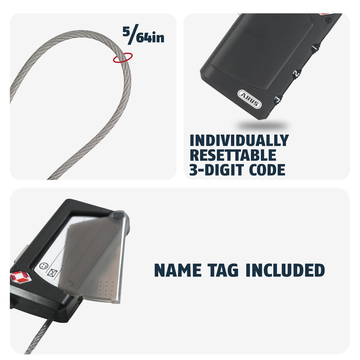 /30 TSA Cable Combination Lock for Hard Cases by ABUS – 30 mm, Stainless Steel, Black, Model 148TSA