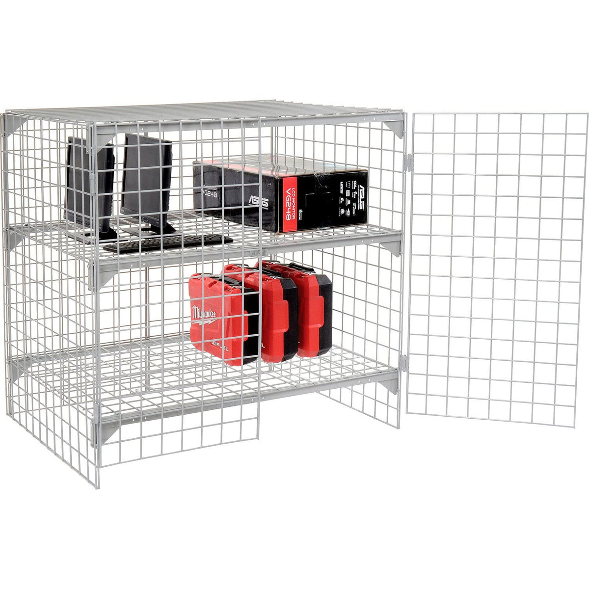 Commercial 1-Tier 2 Door Wire Mesh Security Locker by Global Industrial – 4' x 2' x 4', Wire Mesh, Grey, Model 184088