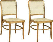 JONATHAN Y Colmar Mid-Century Natural Teak Rattan Dining Chairs Set of 2