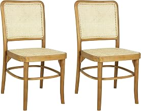 JONATHAN Y Colmar Mid-Century Natural Teak Rattan Dining Chairs Set of 2