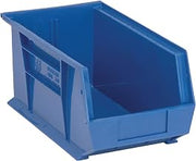 Quantum Storage QUS240 Heavy-Duty Stackable Plastic Storage Bins for Workshop, Warehouse & Garage, Ultra Stack & Hang, 14-3/4" x 8-1/4" x 7", Blue, 12-Pack