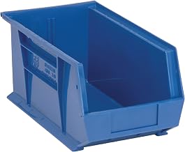 Quantum Storage QUS240 Heavy-Duty Stackable Plastic Storage Bins for Workshop, Warehouse & Garage, Ultra Stack & Hang, 14-3/4" x 8-1/4" x 7", Blue, 12-Pack