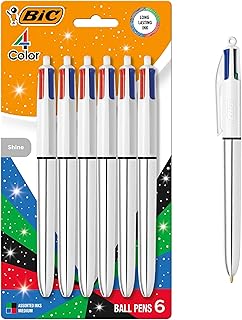 BIC 4 Color Shine Retractable Ballpoint Pen, 1.0 mm Medium Point, 6-Count