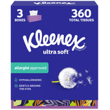 Ultra Soft Facial Tissues by Kleenex – 120 Count (Pack of 3), Paper, White, Pack of 3, Model 54314