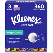 Ultra Soft Facial Tissues by Kleenex – 120 Count (Pack of 3), Paper, White, Pack of 3, Model 54314
