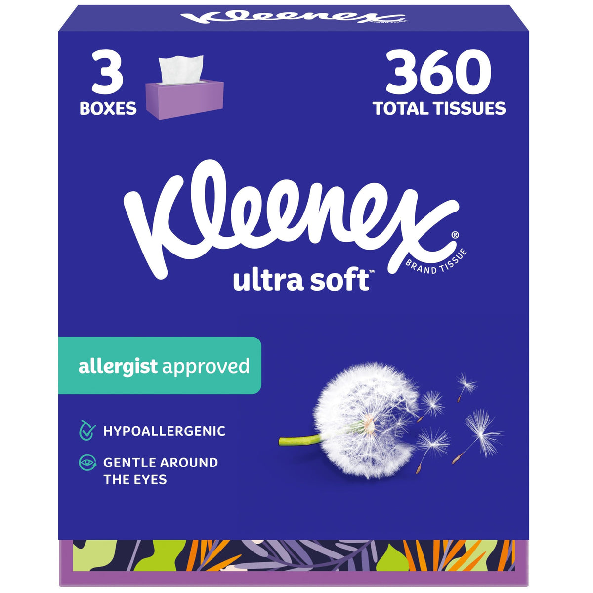 Ultra Soft Facial Tissues by Kleenex – 120 Count (Pack of 3), Paper, White, Pack of 3, Model 54314