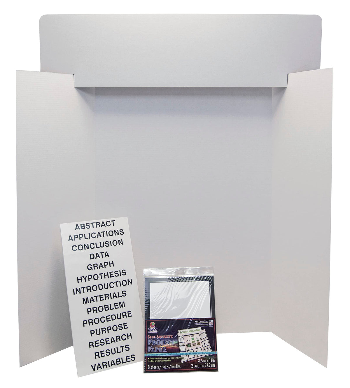 Presentation Board Project Kit with Project Papers by Pacon – 48" x 36", Paper, White, Includes Self-Adhesive Project Papers, Model 3794