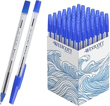 Westcott NOW ballpoint pen, 50 pieces, blue | Document-proof according to ISO 12757-2 | Line width M 0.5 mm | Writing color blue | Transparent barrel | E-745000 00
