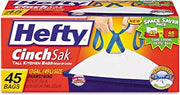 Hefty Tall Kitchen Drawstrings Bags, Odor Block Scent Free 13 Gallon 45 Ea (Pack of 6)